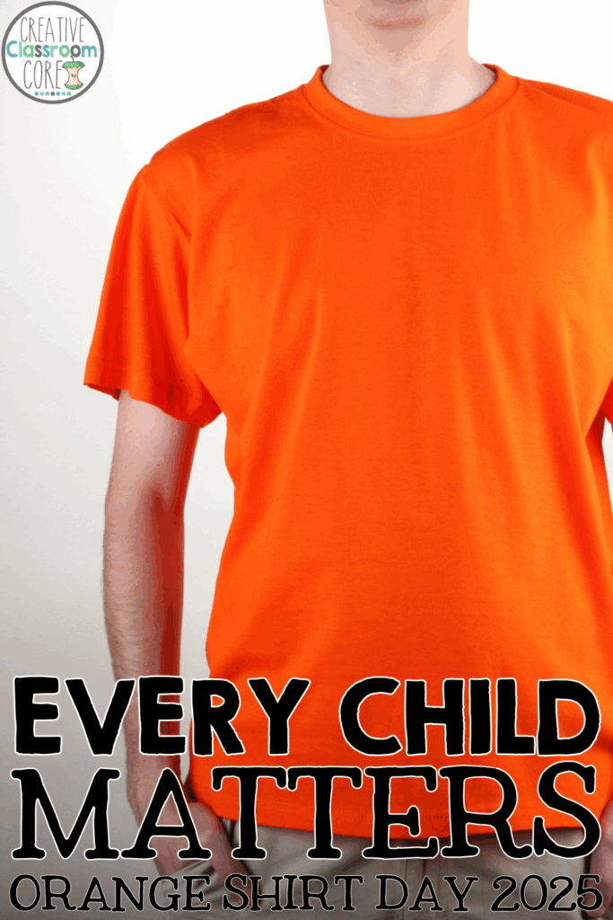 Person wearing a plain orange t-shirt; text reads "Every Child Matters, Orange Shirt Day 2025." Perfect for Orange Shirt Day Posters and raising awareness.