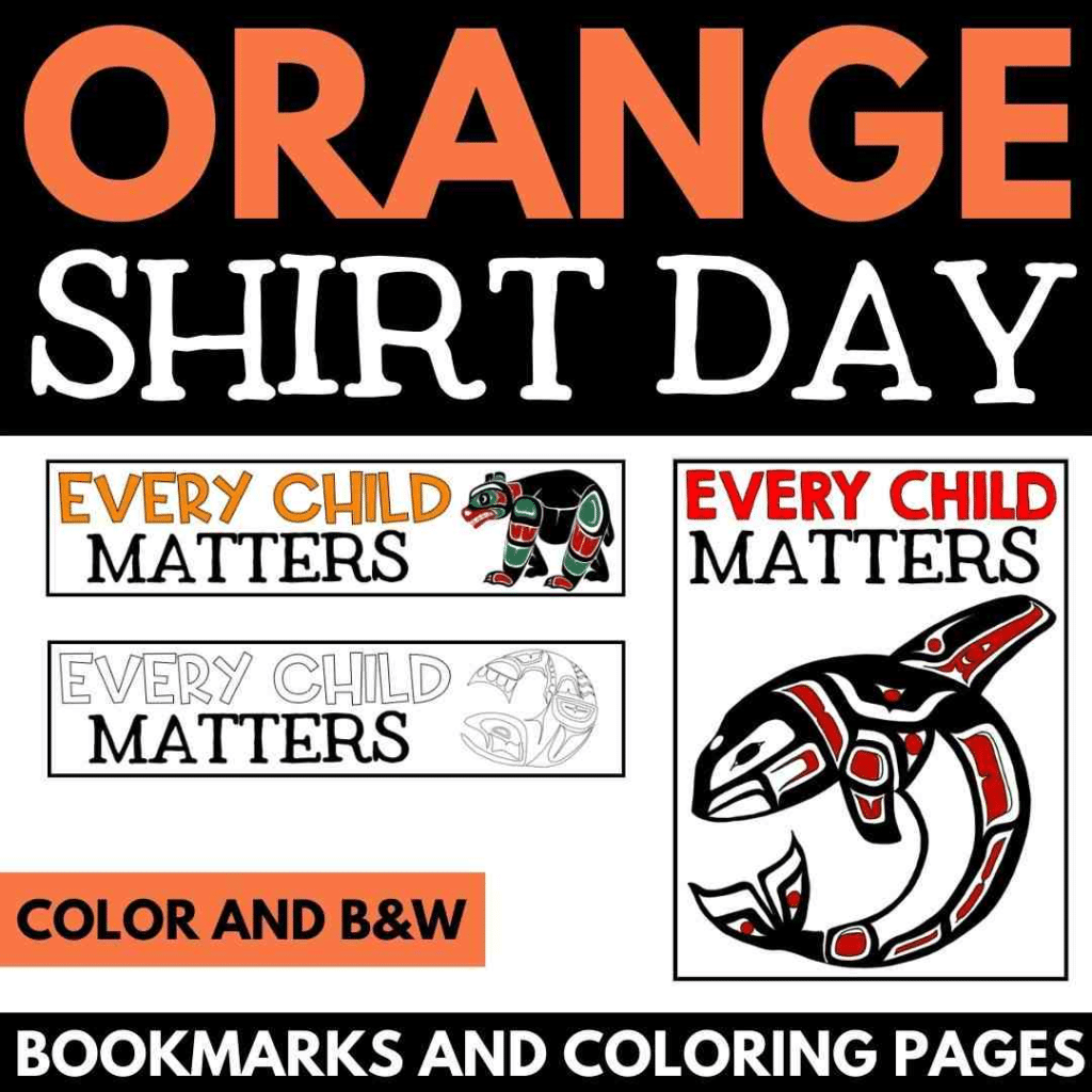 Free Orange Shirt Day coloring pages and book marks