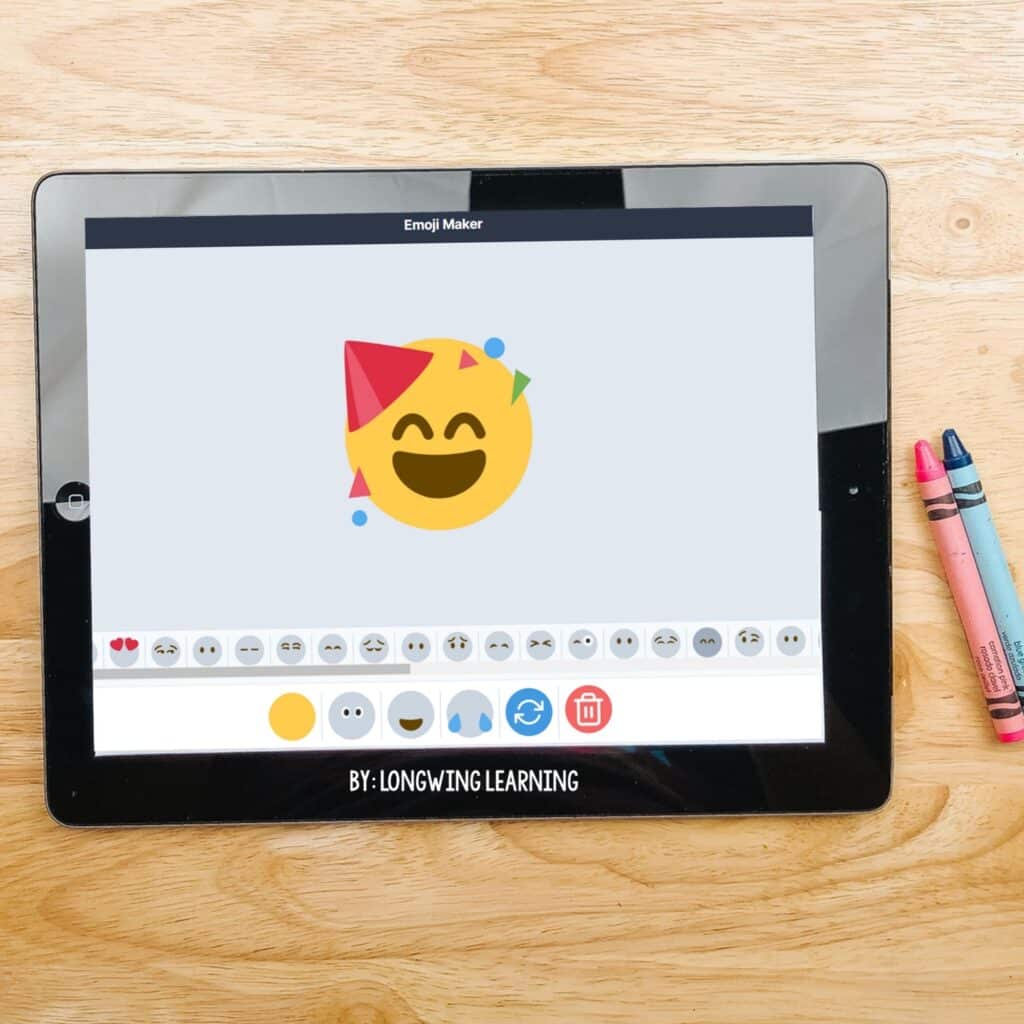 An ipad with an emoji on it, perfect for upper elementary students during brain breaks.