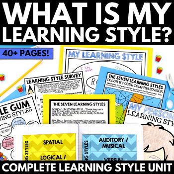 Educational materials for the first week of school presenting different learning styles with surveys and informational sheets.