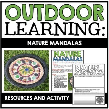 Engaging promotional material for outdoor learning featuring nature mandalas, including images of mandalas made from natural materials and activity sheets.