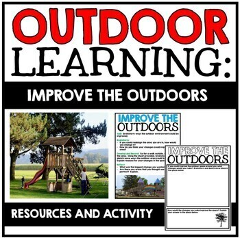 Educational poster for "Outdoor Learning: Engaging Earth Day" featuring images of a playground, worksheets, and text.