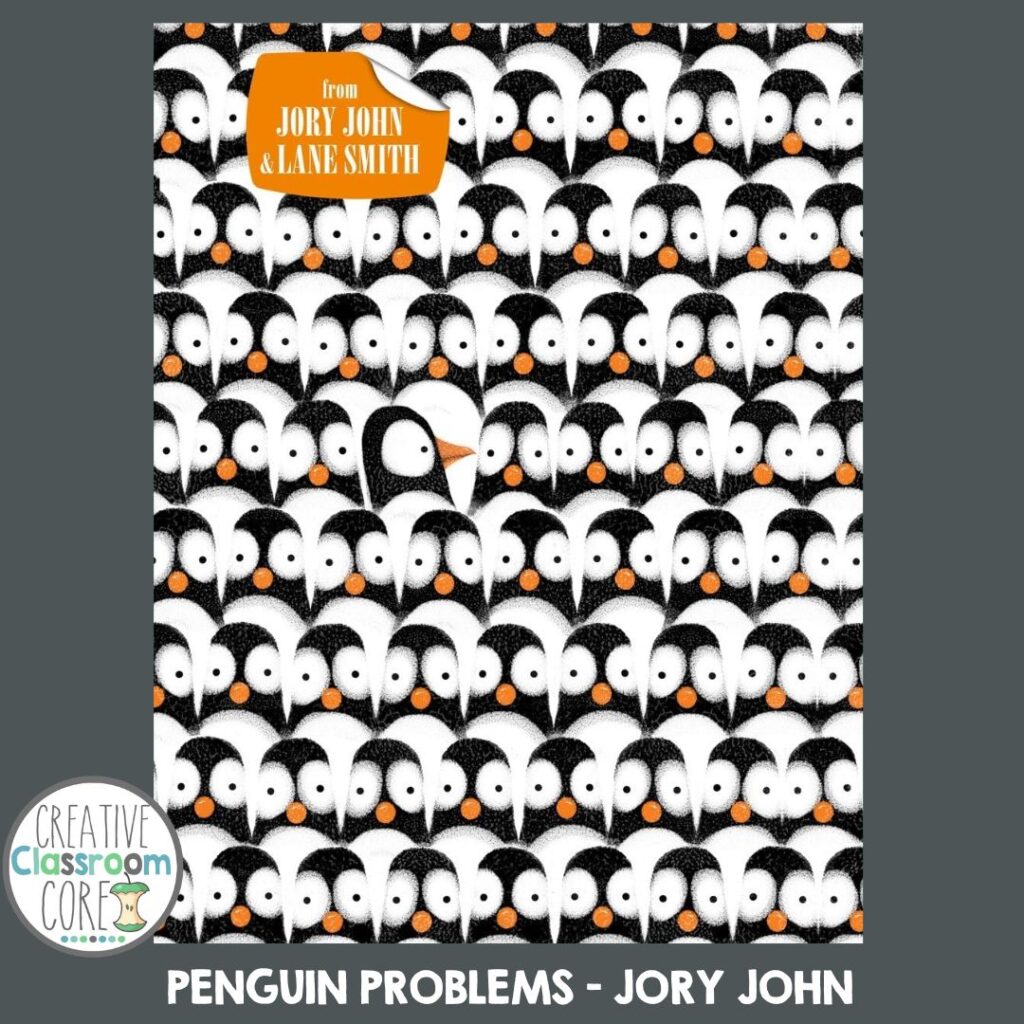 Cover of "Penguin Problems" by Jory John and Lane Smith, featuring a pattern of black and white penguin faces with orange beaks, perfect for raising penguin awareness. A delightful nod to the charm of these creatures, celebrating National Penguin Day.