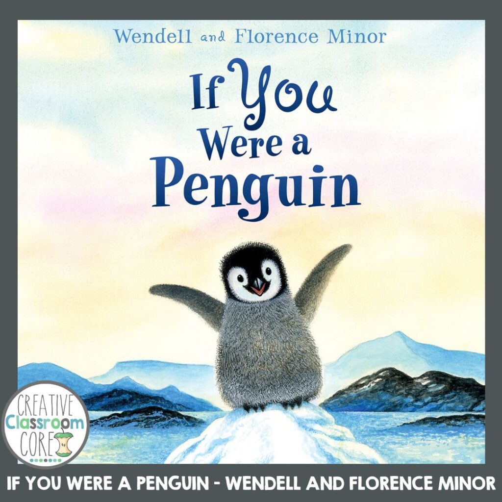 The cover of the book "If You Were a Penguin" celebrates Penguin Day with a charming penguin chick standing on ice, framed by majestic mountains in the background.